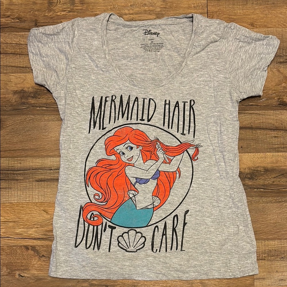Disney Heather Gray Ariel Tee with Red Hair Design